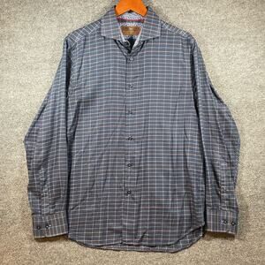 James Tattersall Button Up Shirt Men's Large Blue Plaid Long Sleeve Casual
